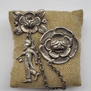 Incredible Sterling Silver Cloak pin sweater chain STERLIN Tudor Rose Brooch